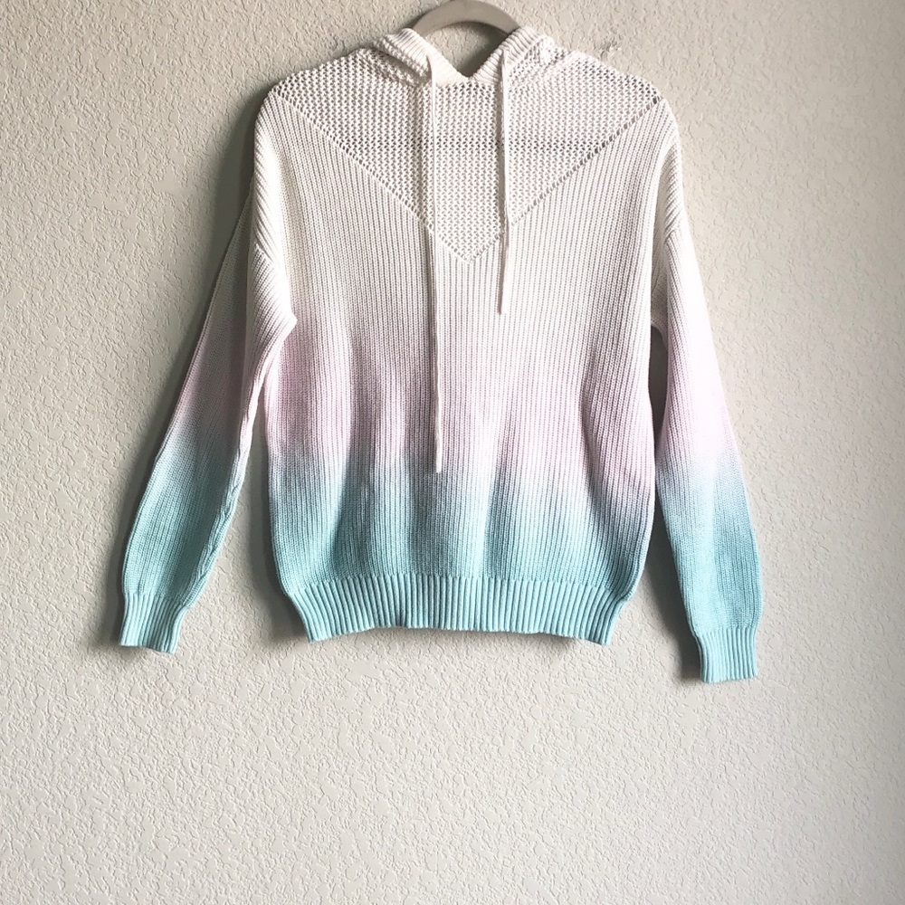 Anthropologie Ombré Sweater Hoodie Pink Blue Large Cotton Blend Pullover